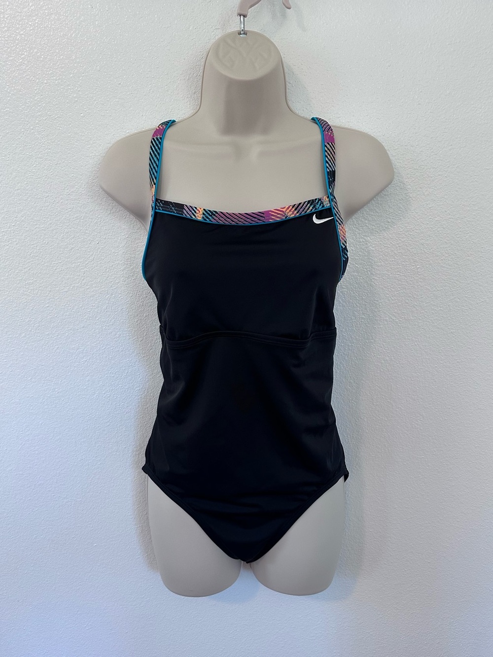 Nike Black One-Piece Tank Swimsuit with Multicolor Trim